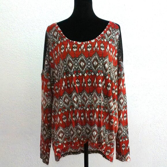 Very J., Red/white/black abstract long sleeve shirt - Picture 2 of 8